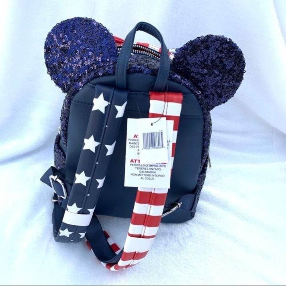 Disney Parks Loungefly Stars Stripes Americana Patriotic Sequin Mini Backpack - Picture 3 of 8